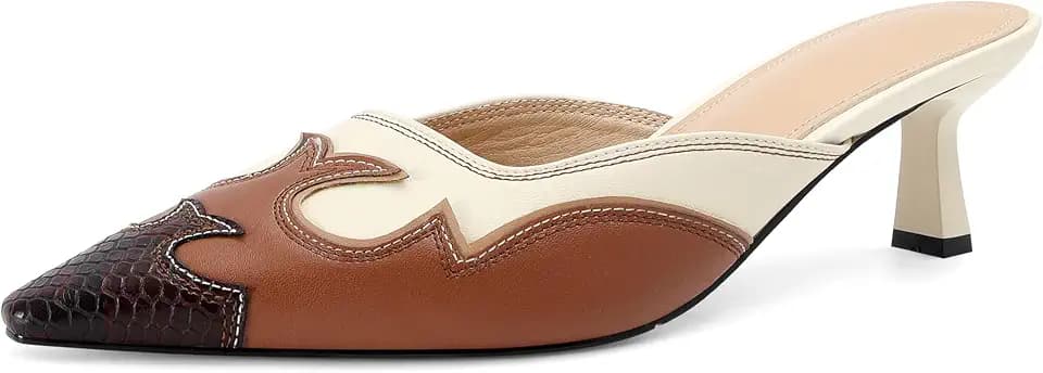 Kitten Heel Mules for Women Pointed Toe Pumps Close Toe Western Heels