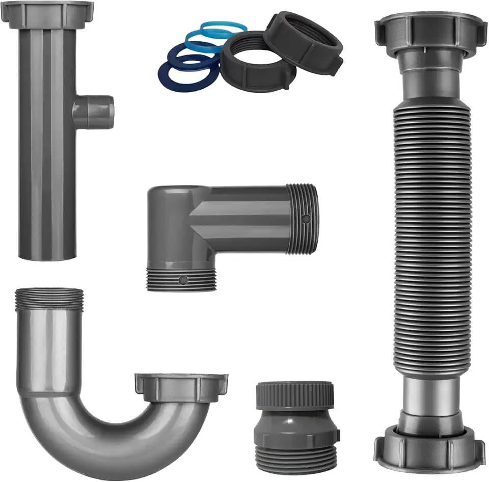 Universal 1-1/4 and 1-1/2 Inch P-Trap Sink Drain Kit with Flexible Tube