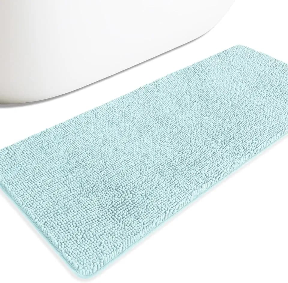 Bathroom Runner Rug 24 x 60 Inch – Extra Large Long Bath Mat | Absorbent and Washable Thick Chenille Bath Rug Non-Slip Runner Rug for Bathroom Floor, Shower, Sink(Aqua)