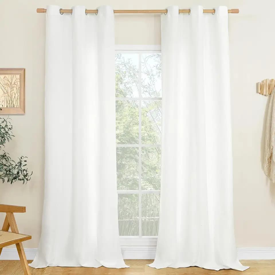 LAMIT White Linen Curtains for Living Room 84 inch Length 2 Panels