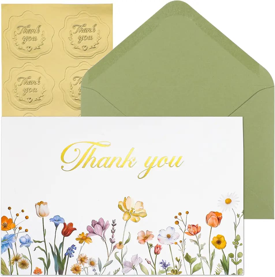 Thboxes 50 Pack Thank You Cards with Envelopes, Teacher Thank You Card Bulk