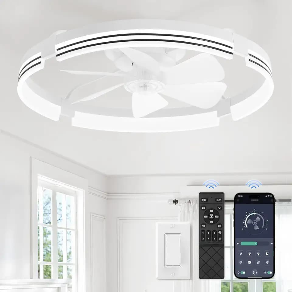 ZMISHIBO Low Profile Ceiling Fans with Lights and Remote, 24 “ White