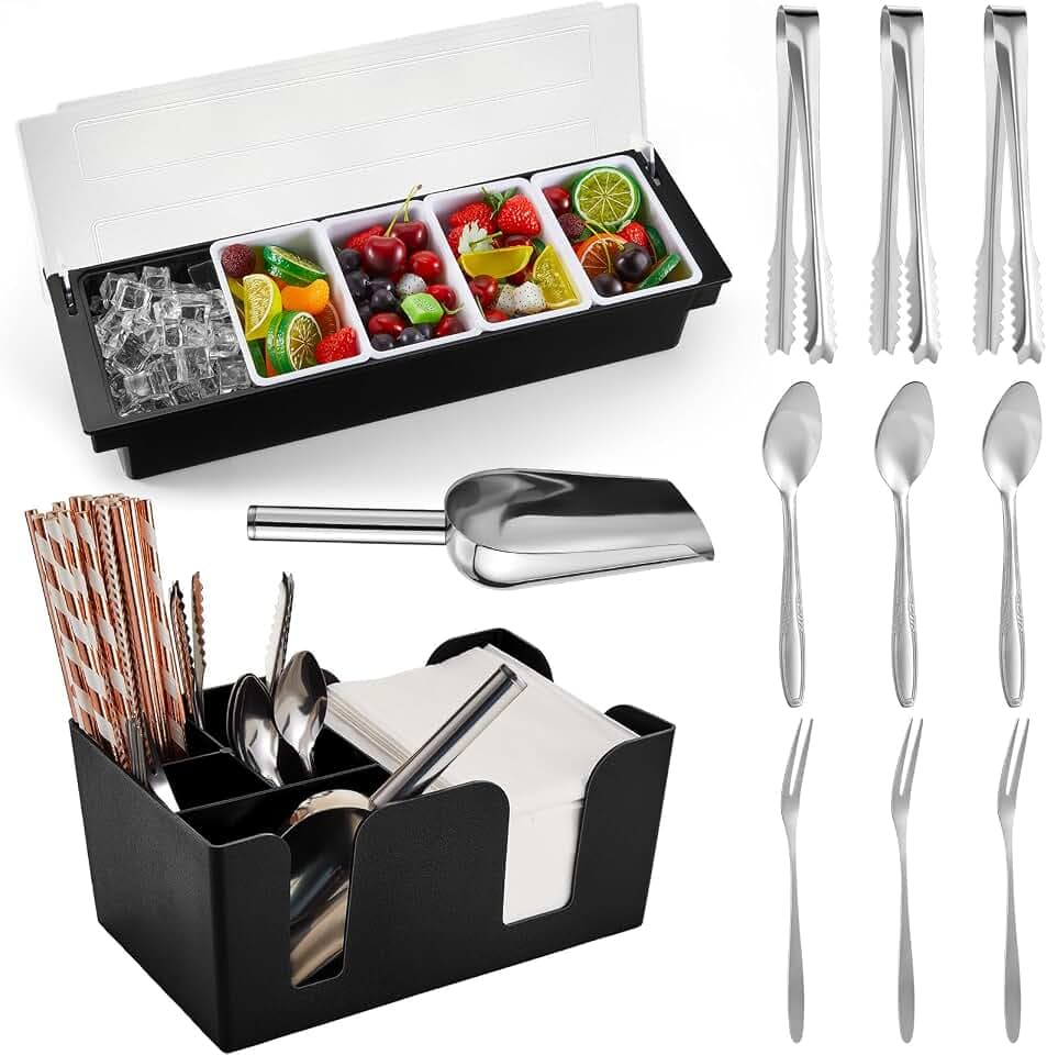 Tessco for you Garnish Tray with Lid, Bar Caddy, Plastic, 5 Grids