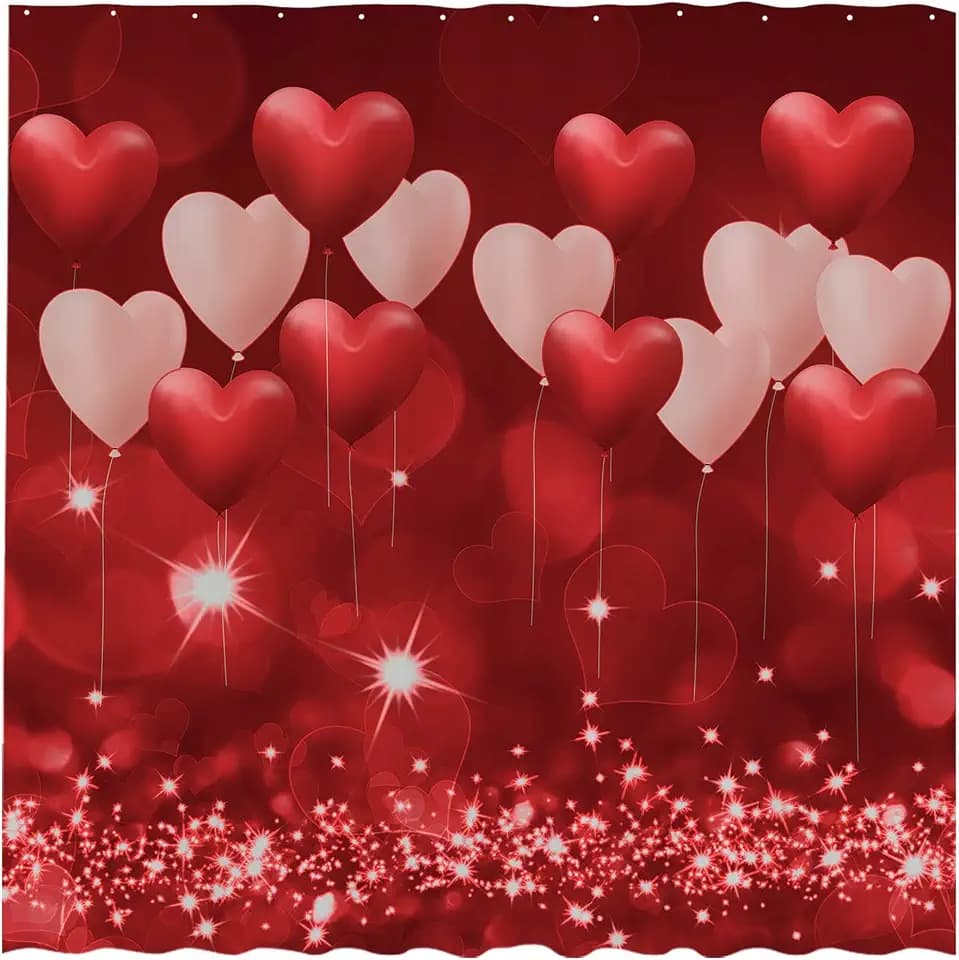 Allenjoy 72" x 72" Valentines Love Theme PEVA Shower Curtain for Bathroom Set Red Hearts Balloons Decoration Waterproof Curtains with 12 Hooks