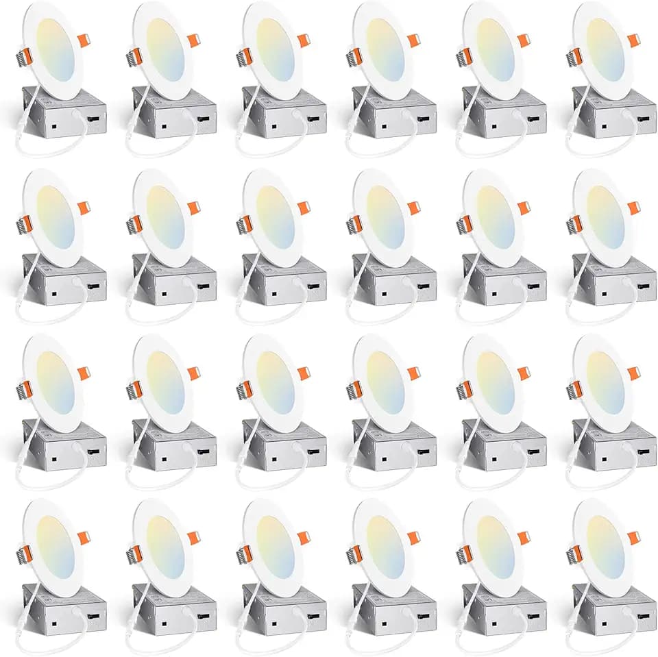 Amico 24 Pack 4 Inch LED Recessed Light with Junction Box, 5CCT, 800LM, 10W