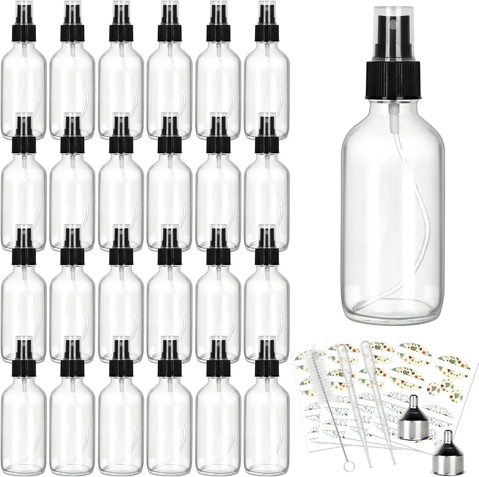 CycleMore 25 Pack 4oz Clear Glass Spray Bottles with Fine Mist Sprayers