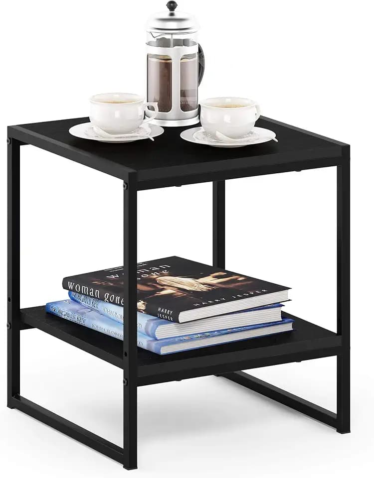 Furinno CAMNUS 2-Tier Metal Frame Side Table, Easy Assembly, Americano