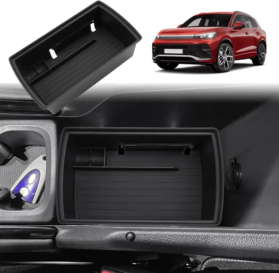 GAFAT Kompatibel mit Neu VW Tiguan 3 2024 2025 2026 Mittelkonsole Aufbewahrungsbox, Ti-guan III ab 2024- Organizer Ablagen Unterseite der Armlehne, Ersetzen Sie den 2 Original Partitionen
