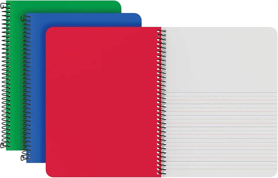 Oxford Primary Spiral Notebooks, Writing/Drawing Practice, Pre-K, K-2, Durable Plastic Covers, Writing Journals for Kids, 80 Sheets, 9-3/4 x 7-1/2 Inch, Blue, Green, Red, 3 Pack (89001)