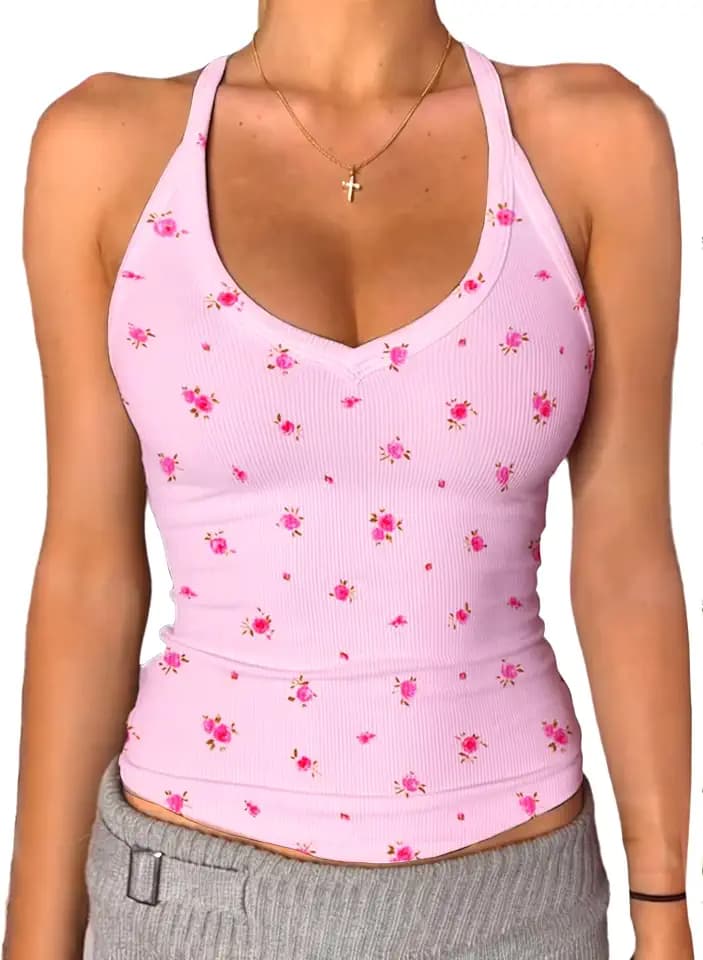 Danysu V Neck Racer Back Tank Tops for Women Padded Fitted Long Basic Cami