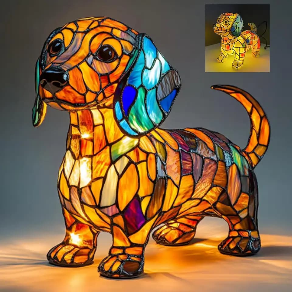 Dog lamp,Dogs Series Art Night Light, 3D Cute Pet Dogs Table Lamp, Retro Stained Resin Tabletop LED Night Light, Fun Gift for Dog Lover (Dachshund)