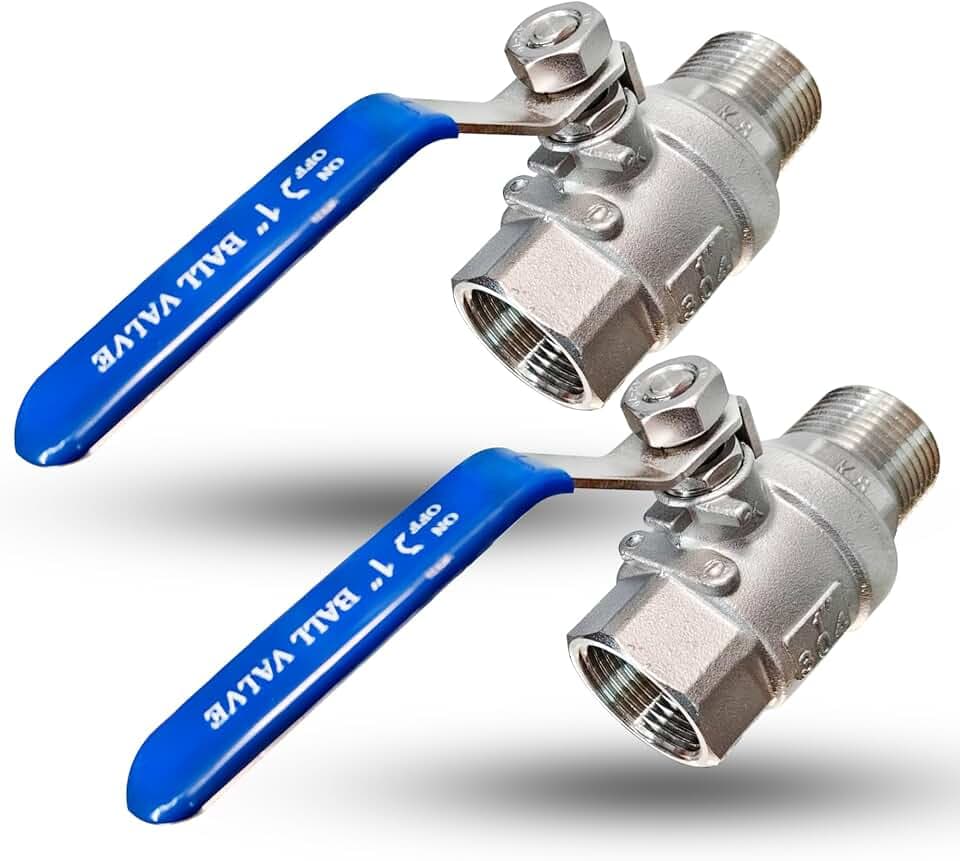 2PCS 1 Inch Male x Female NPT Ball Valve, 304 Stainless Steel Heavy Duty Full Port 1" Shut Off Valve for Water Oil Gas with Long Handle,1000 WOG (2pcs, 1" MNPT X FNPT)