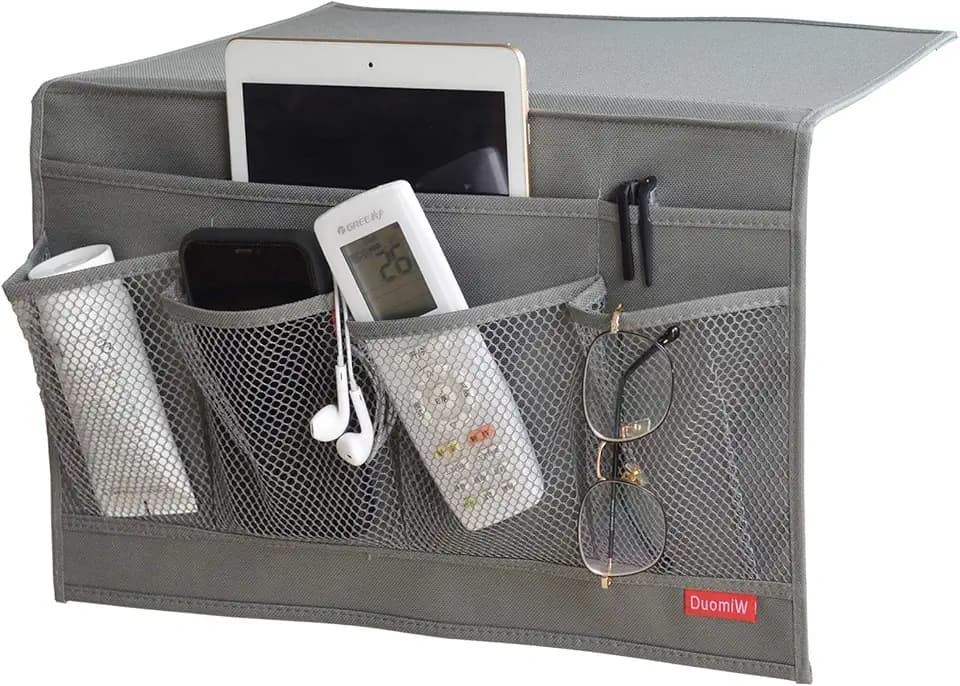 Bedside Caddy Table Cabinet Storage Organizer 6 Pockets (Light Grey)
