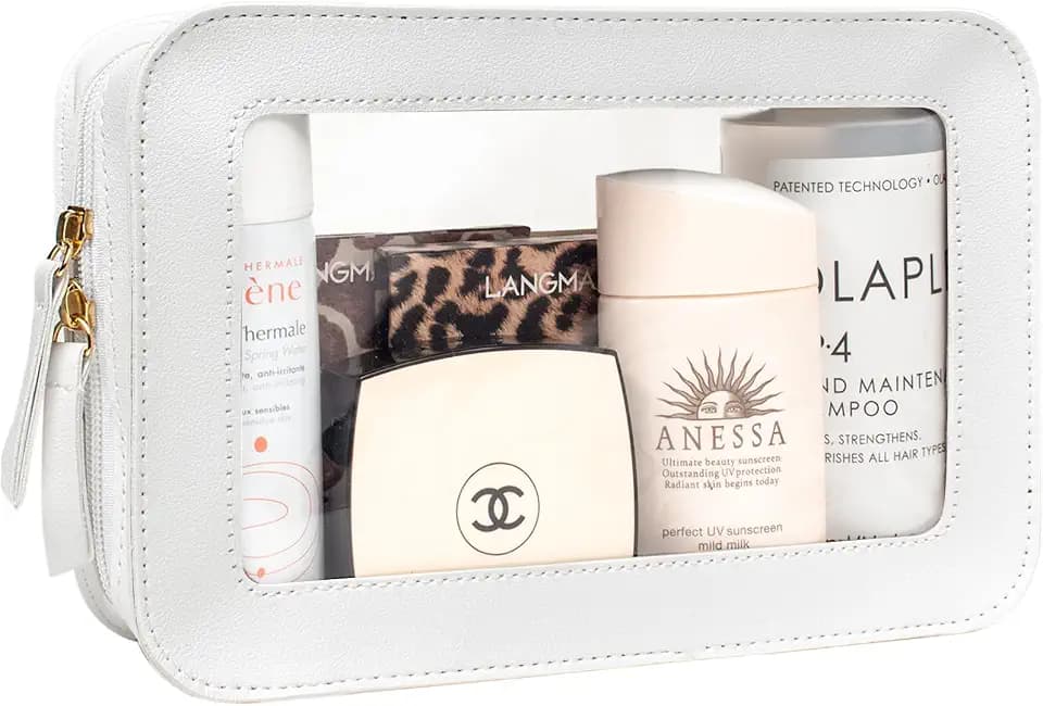 LETGO Clear Sunscreen Makeup Bags Pouch, TSA Approved Toiletry Bag with Zipper, Portable Make Up Organizer Traveling Compact Car Bag for Beach Essentials(Clear-White)