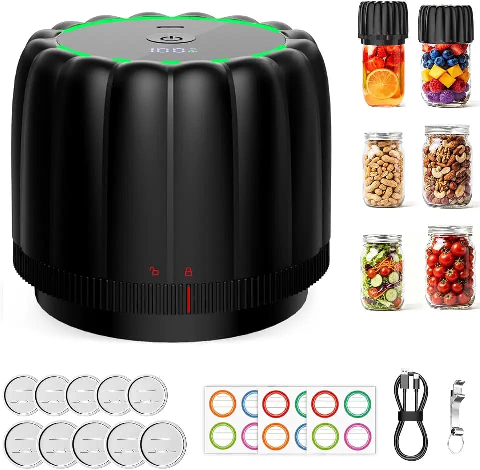 2026 Upgraded Mason Jar Vacuum Sealer Kit- Lock Freshness, 2500mAh, -80 kPa