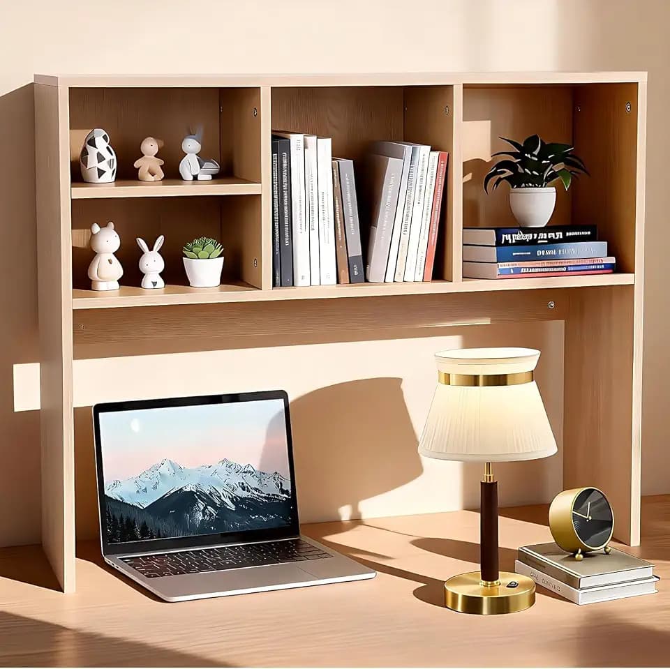 FAHKNS 2-Tier Wood Desktop Bookshelf, Bookshelf for Desk, Multifunctional Desktop Bookcase with 4 Shelves, Perfect for Organizing Books, Magazines, Office Supplies