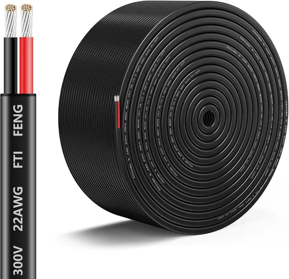 22 Gauge Wire 2 Conductor Electrical Wire, 22 AWG Wire Stranded PVC Cord, 12V Low Voltage/Oxygen-Free Tinned Copper/Flexible 22/2 Cable for Automotive Marine LED Strips Lamps Lighting (100FT/ 30M)