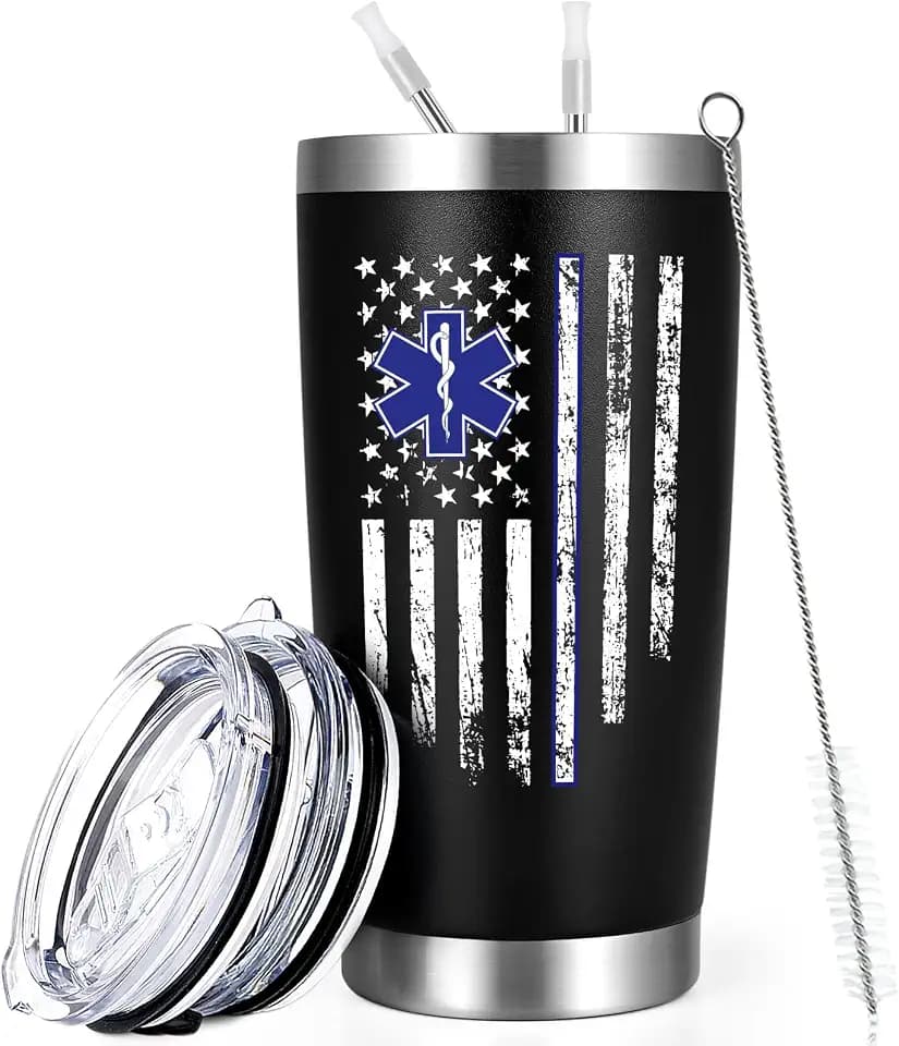 Qtencas Gifts For Paramedics, Paramedic Gift, EMT EMS Paramedic Travel Tumbler, 20oz Insulated Stainless Steel Travel Tumbler with Lid, Birthday Christmas Gift for Male Nurse Men Women, Black