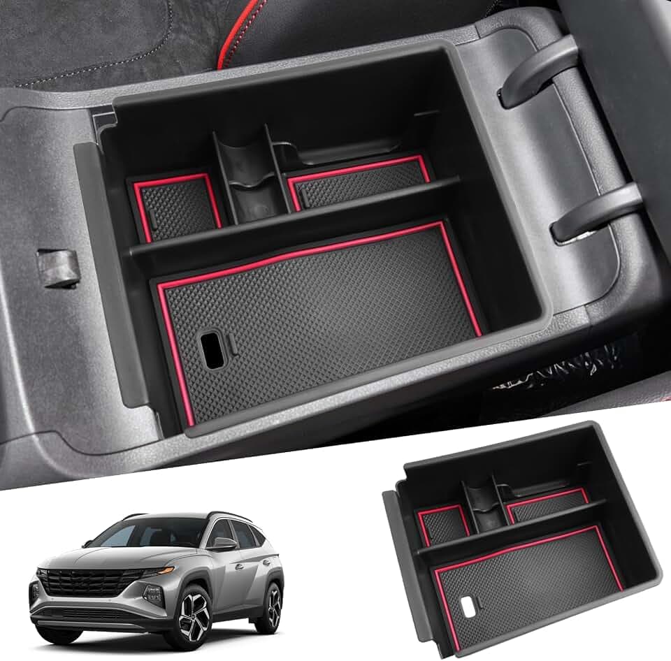 SHAOHAO Kompatibel mit Hyundai Tucson NX4 2021 2022 2023 2024 Mittelkonsole Armlehne Aufbewahrungsbox Zubehör Mittelarmlehne Organizer Tray, Multifunktionaler Handschuhfach(Automatic) Rot