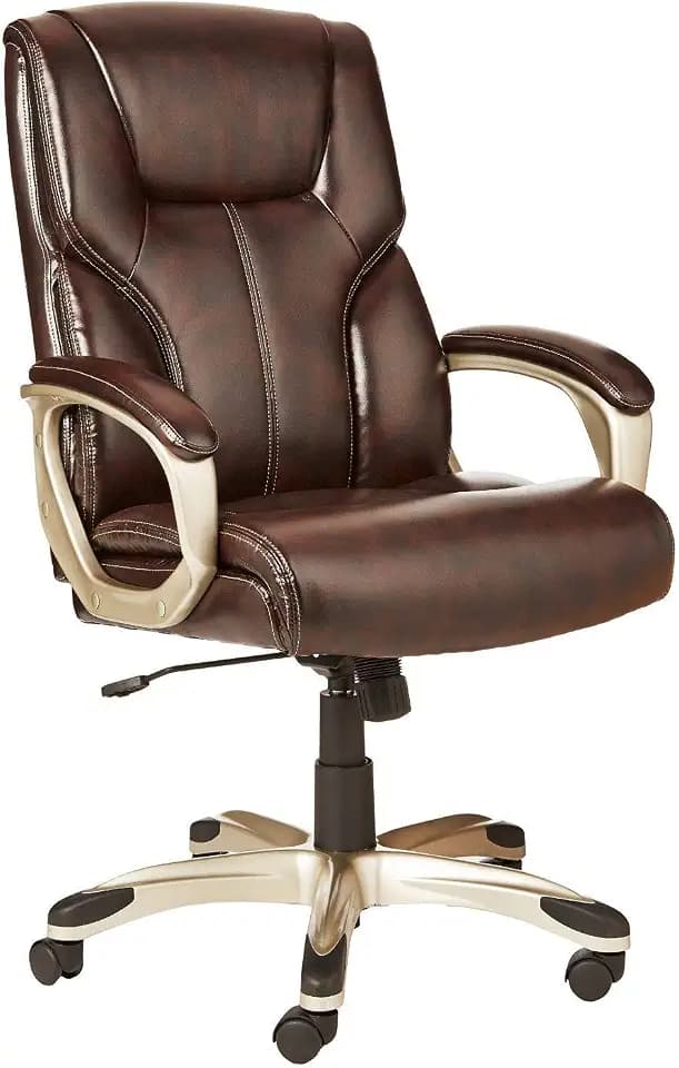 Amazon Basics Executive Home Office Desk Chair with Padded Armrests, Adjustable Height and Tilt, Rolling Swivel Chair, 275 Pound Capacity, Brown and Gold