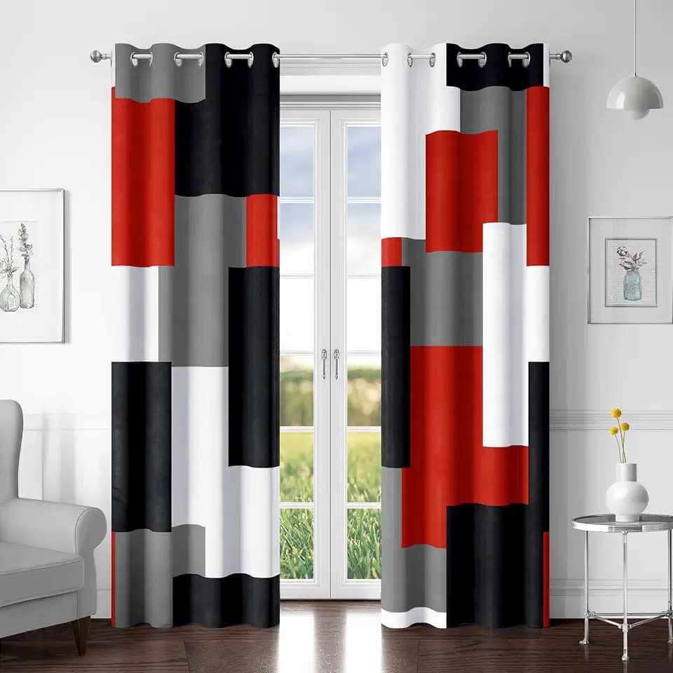 Tyrot Red Black Grey Blackout Curtains for Bedroom Living Room 63 inch Long