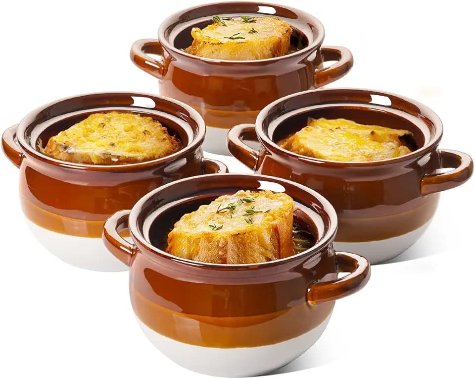 LE TAUCI Ceramic French Onion Soup Bowls with Handles, 22 OZ, Set of 4