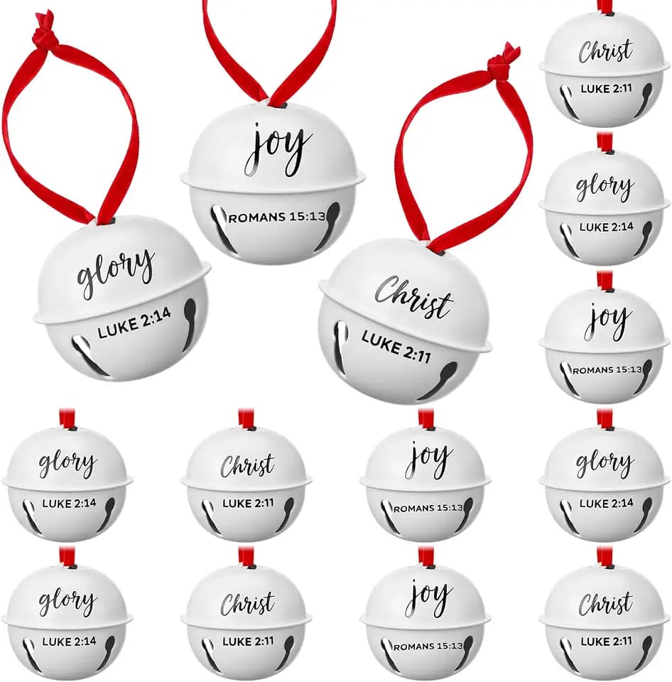 Yinder 12 Pcs Christmas Christian Jingle Bells 2.36" Metal Bible Verses