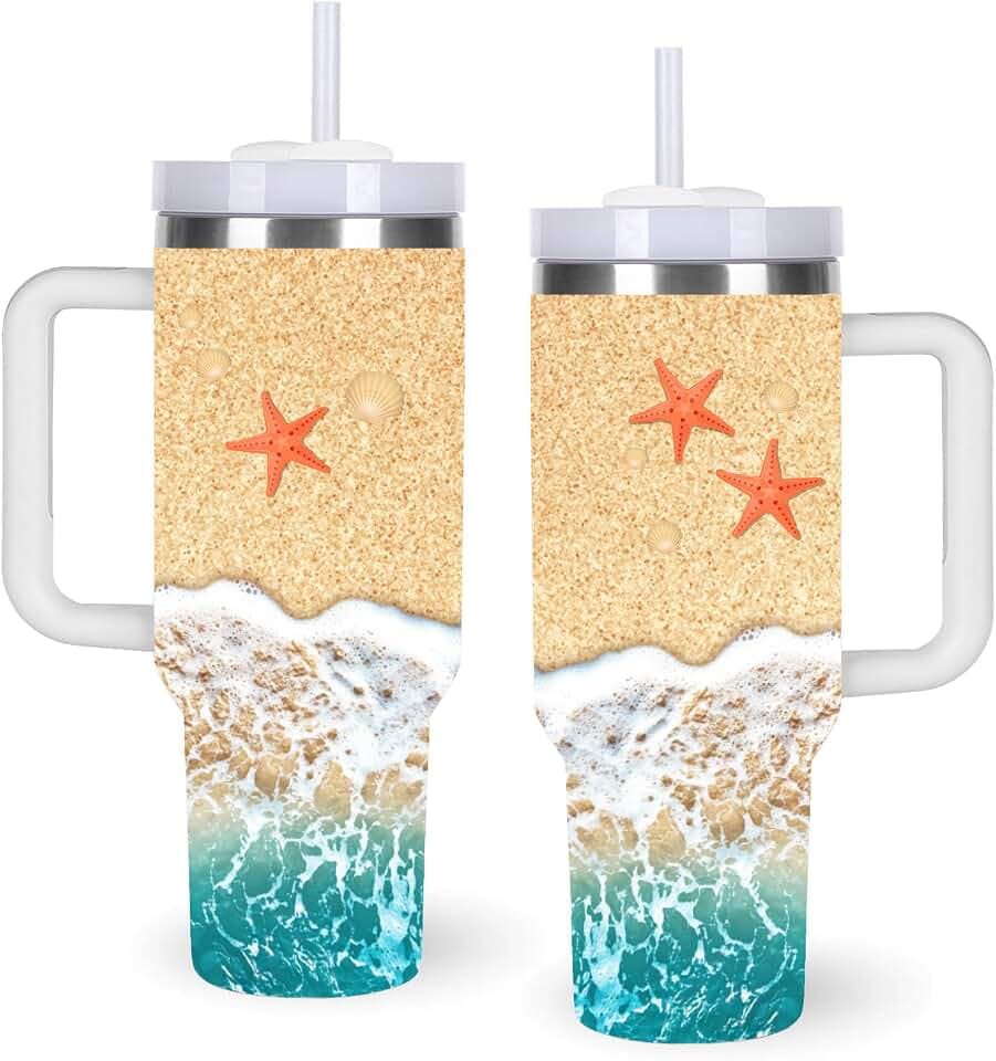 momocici 40oz Beach Tumbler with Handle Gifts for Women.Beach Lover Cups Tumbler Gifts for Women.40 oz Birthday Christmas Beach Cup Tumblers for beaches lover.