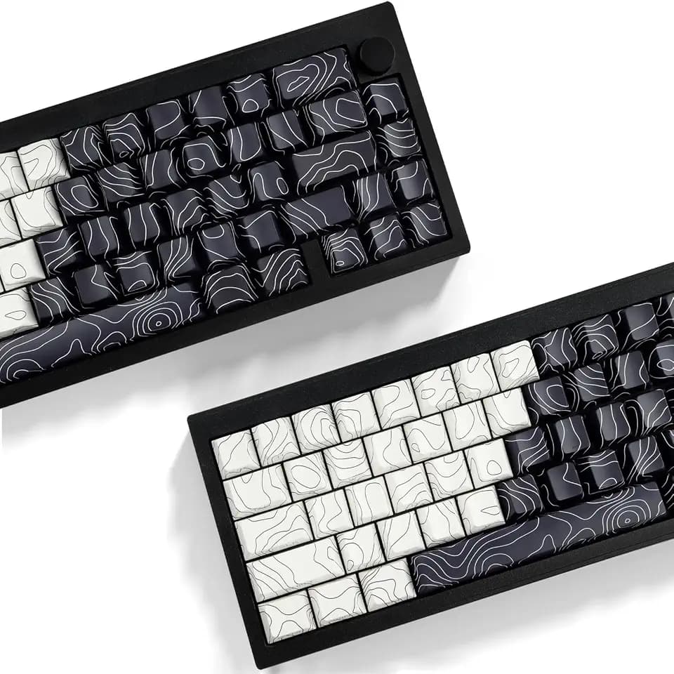 Sunzit Custom Keycaps, Weiße & Schwarz Topographische 131 Tasten PBT Cherry Profil Dye Sublimation Shine Through Side Printed Keycaps für ISO/ANSI UK Layout Mechanische Gaming Tastatur (Weiß&Schwarz)