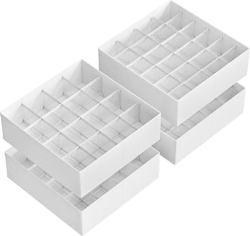 SONGMICS 4 Pack Sock Organizers, Foldable Dividers, 80 Cells (2x16+2x24)