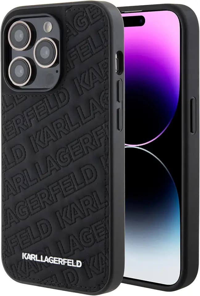 CG MOBILE Karl Lagerfeld Gestepptes Karl Muster Hartschale für iPhone 15 Pro (Schwarz)