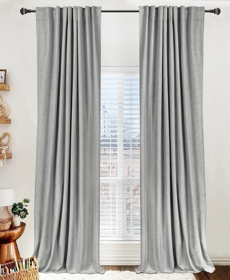 Linen Textured Total Blackout Curtains for Bedroom 120 Inches Long, Grey