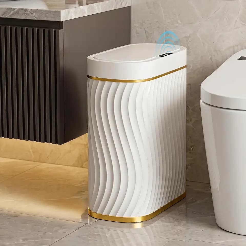 2.6 Gallon Automatic Bathroom Trash Can with Touchless Lid, White Gold