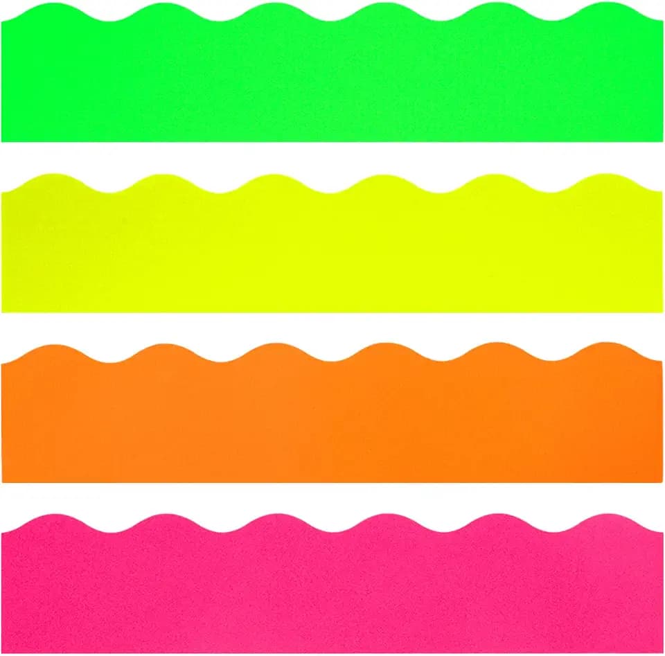 Whaline 69Ft Neon Color Bulletin Board Border Fluorescent Green Yellow Orange Rose Red Decoration Borders Colorful Bulletin Board Stickers for School Classroom Office Home Party Decoration