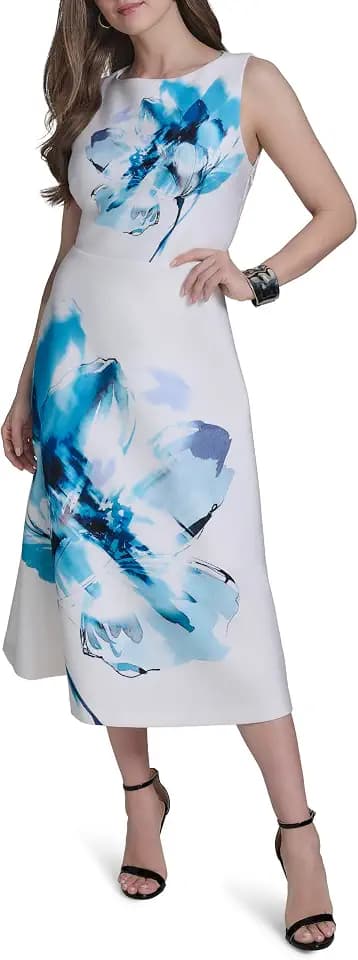 Halston Women's Sleeveless Boat Neck Scuba Dress