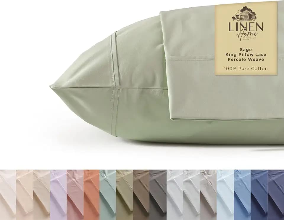 King Pillowcases Set of 2, 100% Cotton Percale, Sage