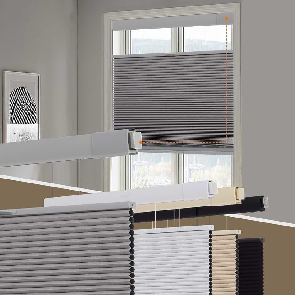 Persilux No Drill Blackout Cellular Shades for Windows,Grey,35" w x 64" h