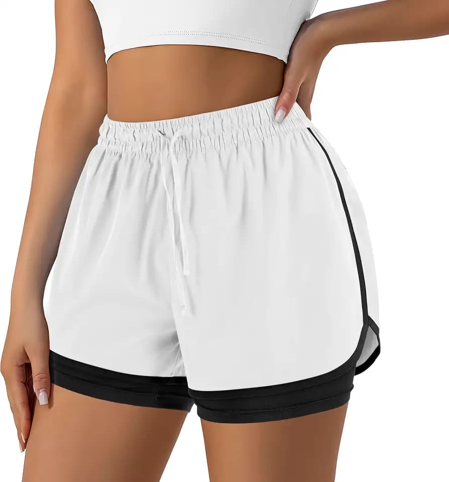 Yevrimow Women's 2 in 1 Running Shorts for Gym Yoga Workout Athletic Shorts High-Waisted Shorts with Liner Pockets