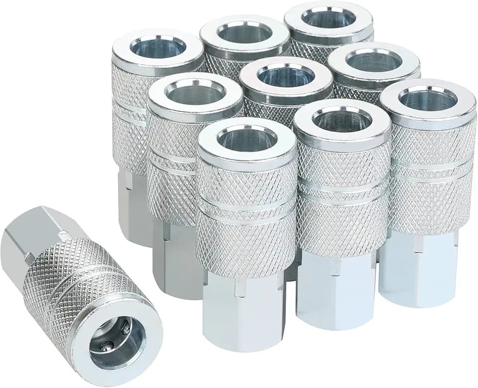3/8 High Flow Air Fittings, Industrial M-Type Coupler, 3/8 Inch Flow Size, 3/8 Inch Female Threads Size, Steel Material, 300PSI, 10 Pieces Air Compressor Accessories Fittings