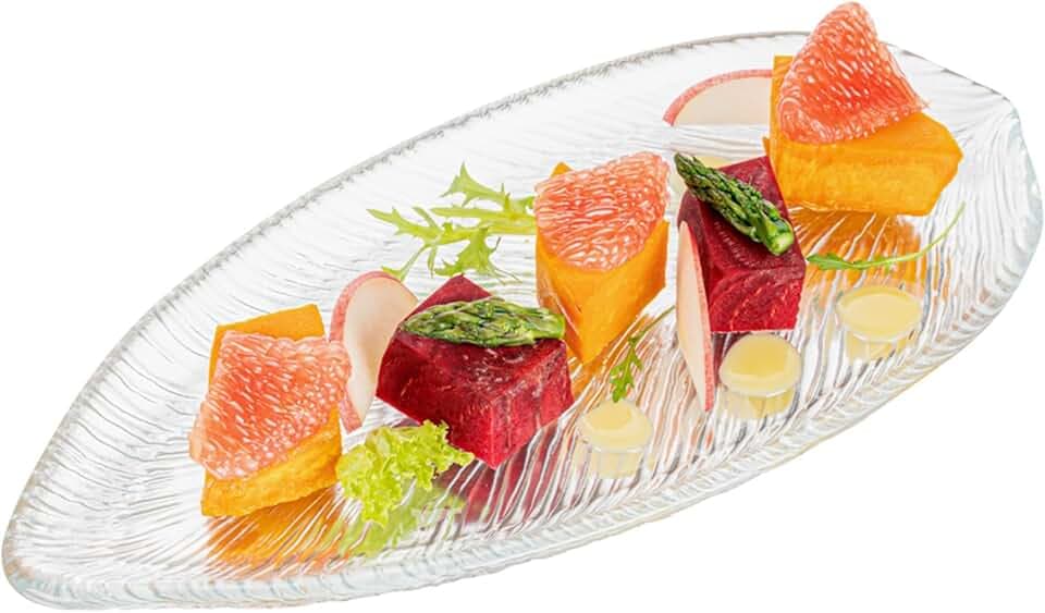 Restaurantware Clear Glass Leaf Serving Plate, 11.8 x 5.5 In, 6 Pack