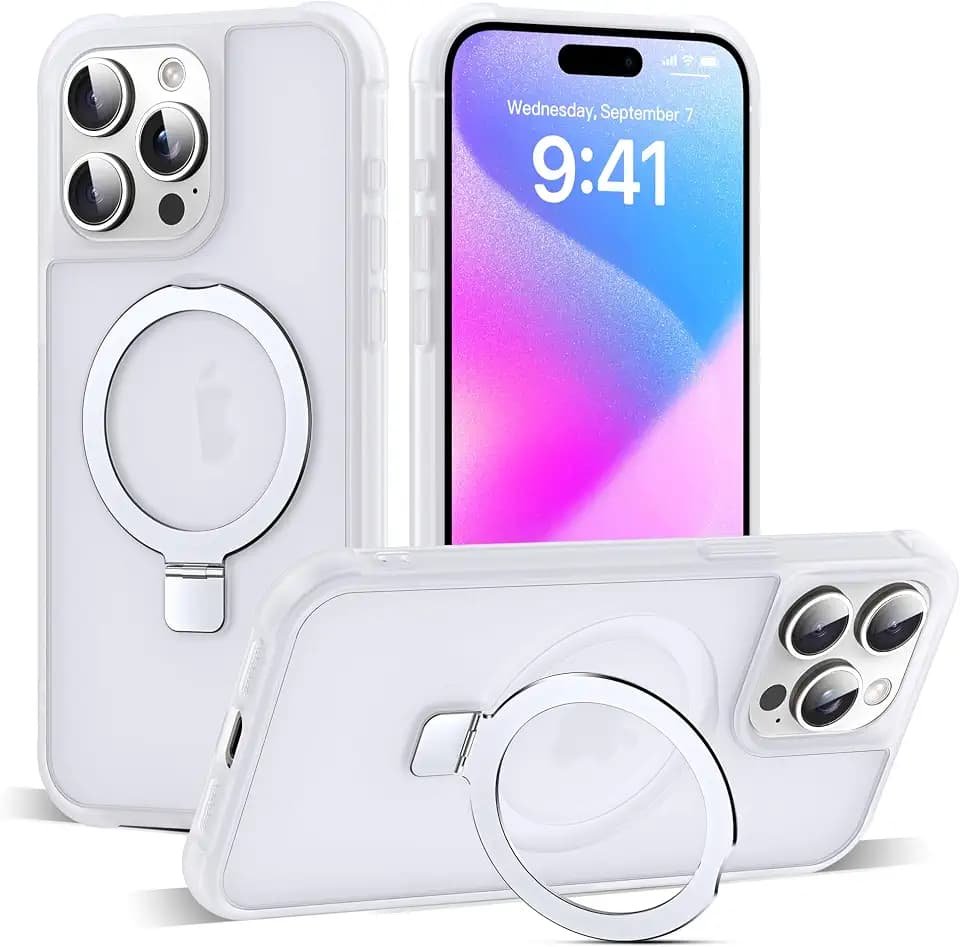 SKYLMW Compatible with iPhone 15 Pro Case with Stand,Translucent