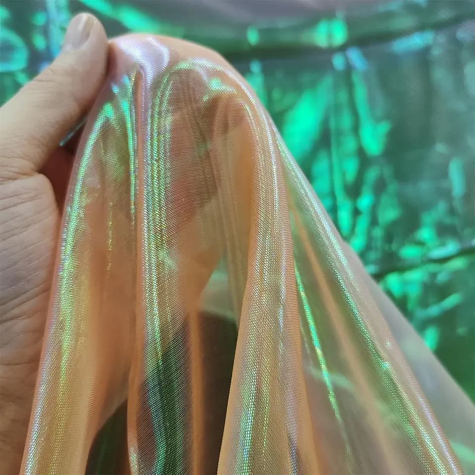 Magic Rainbow Laser Gradient Organza Lace Fabric,Iridescent Holographic Gauze Fabric for Wedding Dress,Curtain,Background,Party,DIY Supplies,Home Decor (Magic Orange, 10 Yard Bolt)