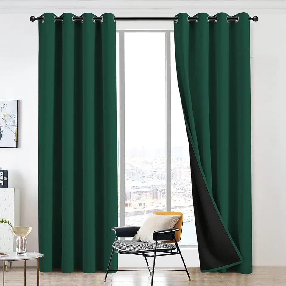 100% Blackout Curtains 63 inch Length 2 Panels 52x63 Hunter Green