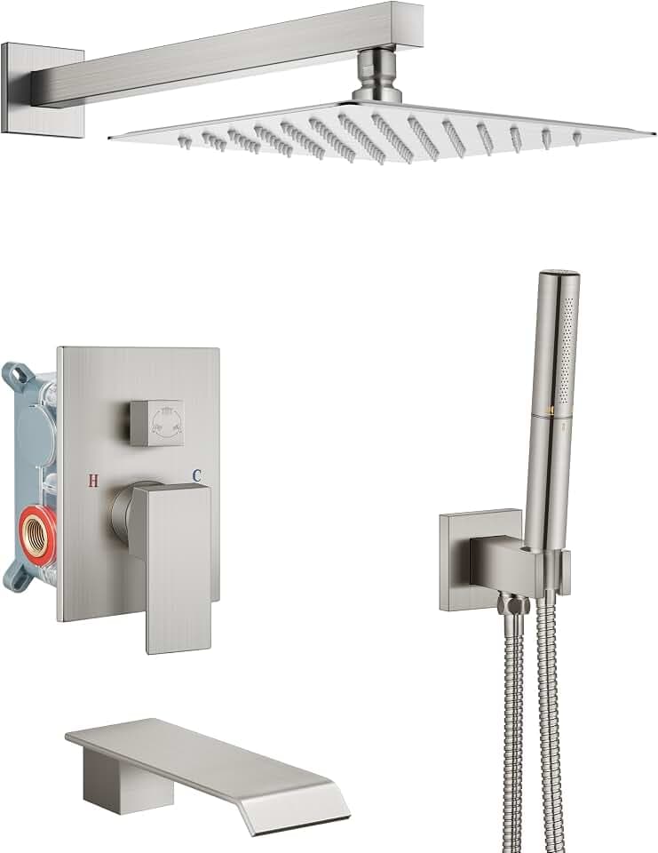 Aolemi Shower System with Tub Spout and Valve Brushed Nickel