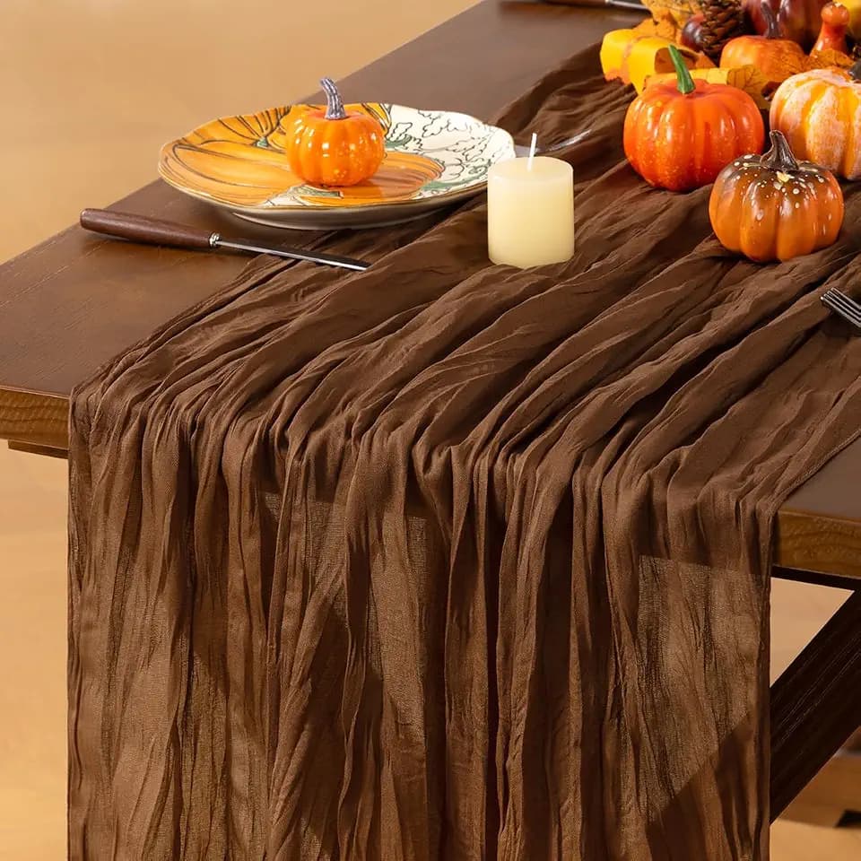 Brown Cheesecloth Table Runner Boho Fall Gauze Table Runners