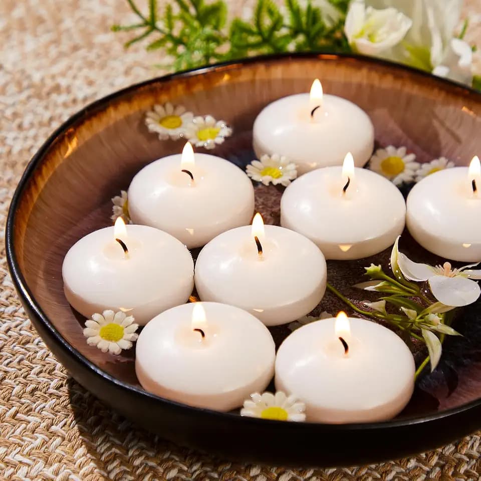 Ashlux 2 inch White Floating Candles, 5-6 Hours Burns 24 Pack Candles Set