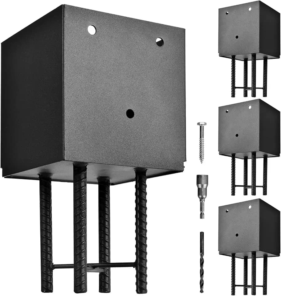4 Pack 6x6 Metal Post Base Holder Bracket for Concrete Deck (Black)