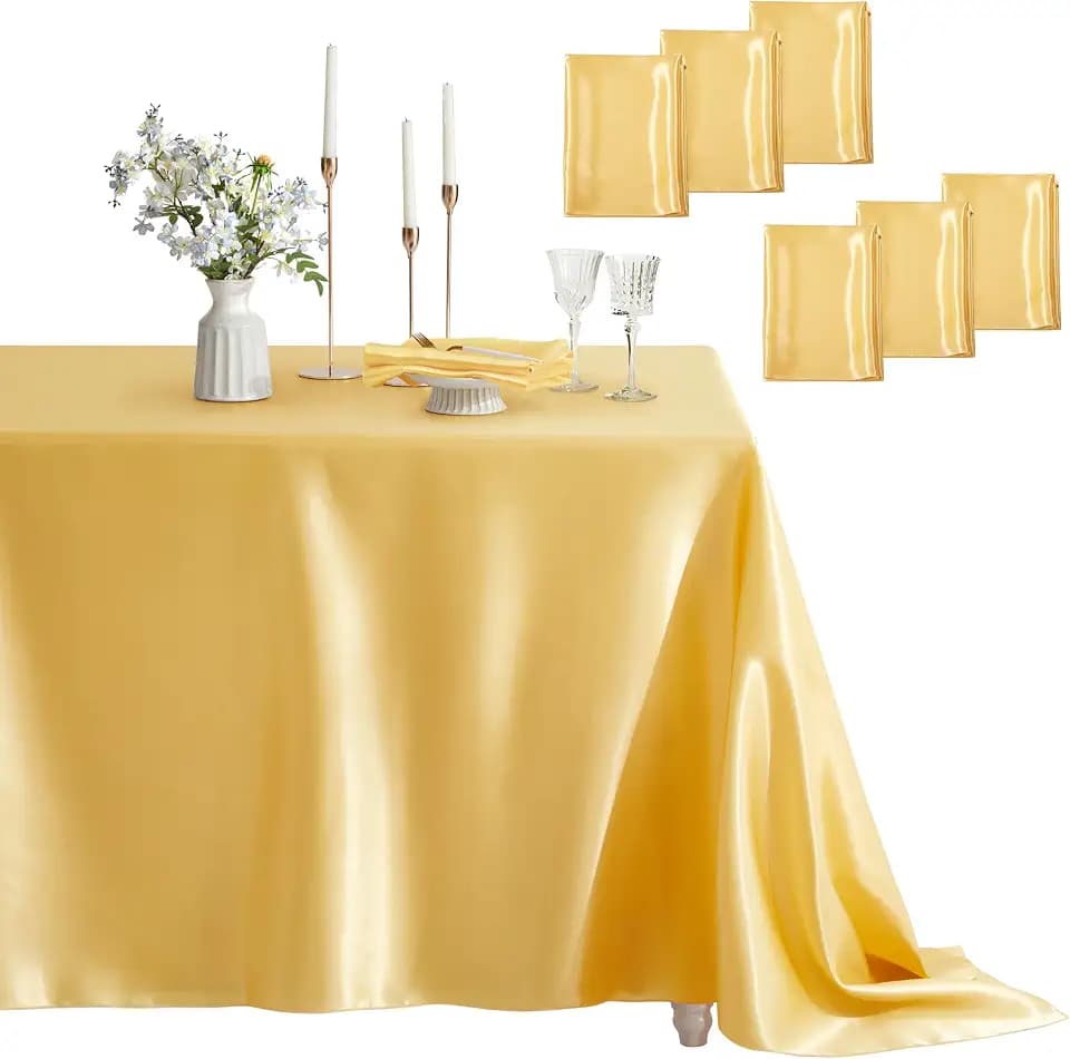 6 Pack Satin Table Cover Rectangle, Gold, 60 x 120 Inches
