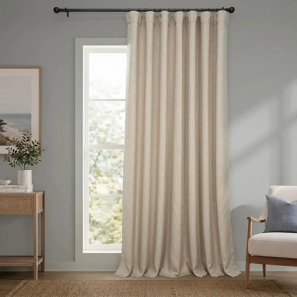 Faux Linen Extra Wide Curtains (1 Panel) - 100W X 108L, Thatched Tan
