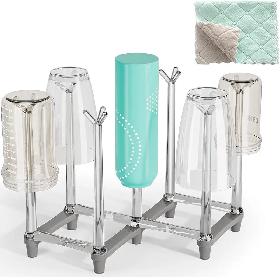 Marbrasse Retractable Cup Drying Rack, Drinking Glass and Sports Bottle Drainer Stand, Plastic Bag Dryer with Non-Slip Bottom for Kitchen Countertop